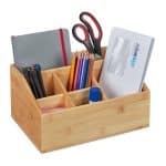 Organizator bambus, de birou, 6 compartimente, 14 x 28 x 20 cm