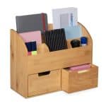 Set de birou, 6 compartimente si 2 sertare, din bambus, 26 x 33 x 13,5 cm, Relaxdays