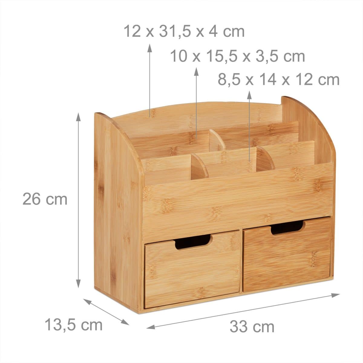 Set de birou, 6 compartimente si 2 sertare, din bambus, 26 x 33 x 13,5 cm, Relaxdays - imagine 4