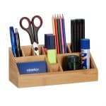 Organizator de birou, 10 compartimente, din bambus, 9,5 x 23 x 9 cm