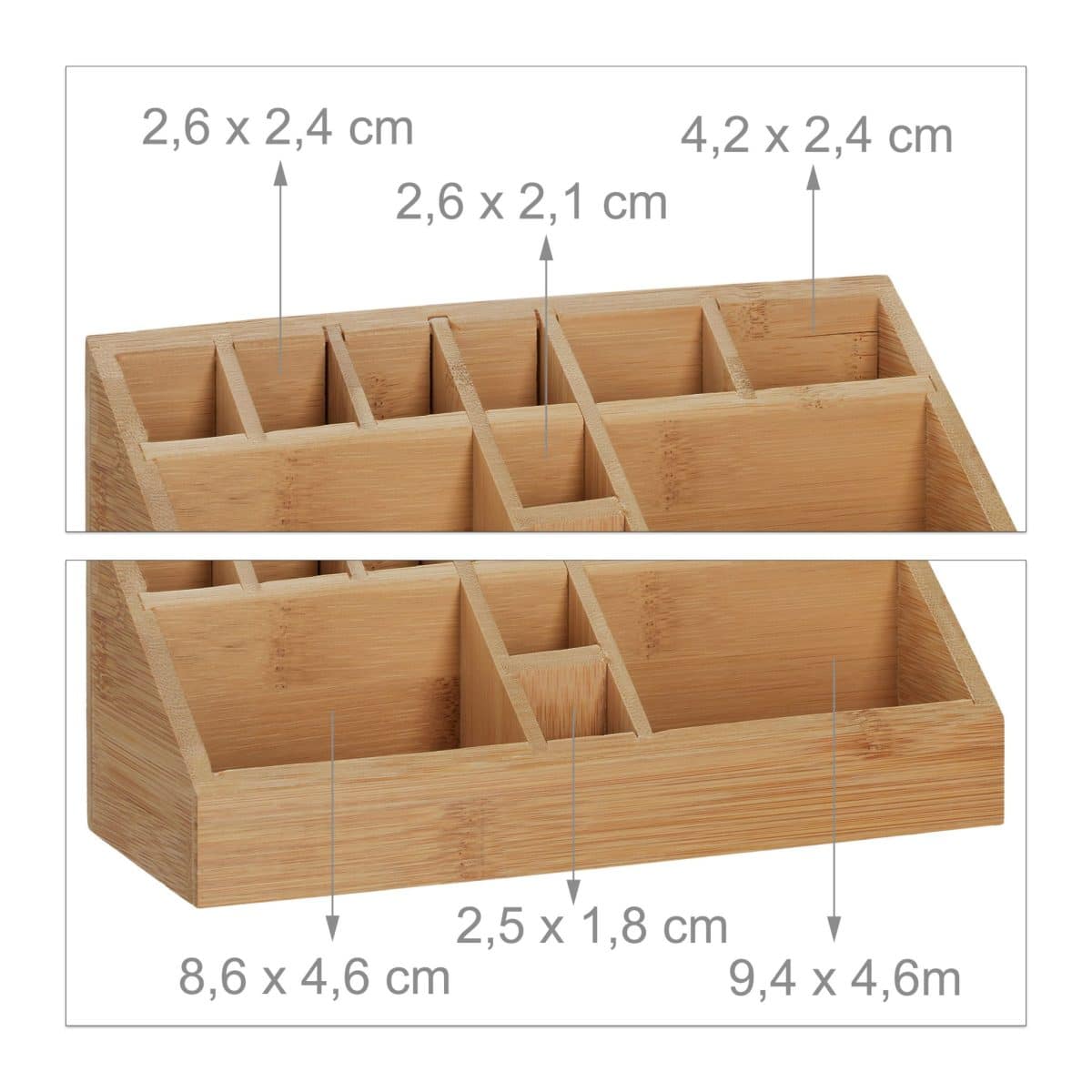 Organizator de birou, 10 compartimente, din bambus, 9,5 x 23 x 9 cm - imagine 5