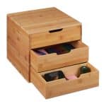 Organizator de birou, compartimentat cu 3 sertare, din bambus, 14 x 28 x 20 cm