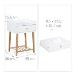 Noptiera cu sertar si raft, alb/natur, MDF/bambus, 55,5 x 40 x 35 cm - imagine 5