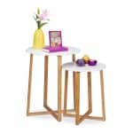 Set 2 masute de cafea, bambus/MDF, alb/natur