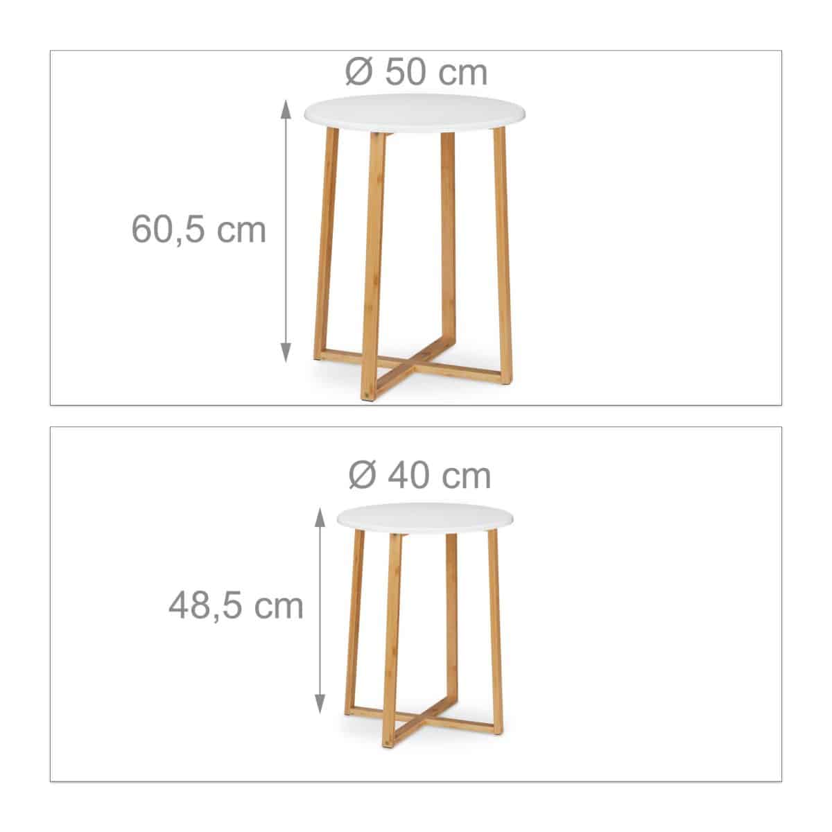Set 2 masute de cafea, bambus/MDF, alb/natur - imagine 3