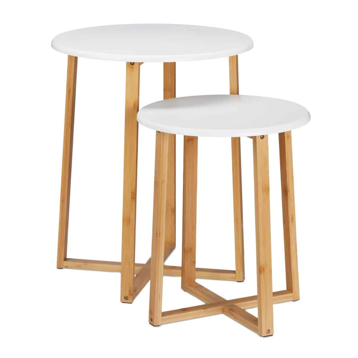 Set 2 masute de cafea, bambus/MDF, alb/natur - imagine 4