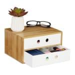 Organizator de birou/cosmetice, din bambus si MDF, 14 x 25 x 20 cm