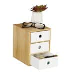 Organizator de birou/cosmetice, din bambus si MDF, 21 x 14,5 x 20 cm