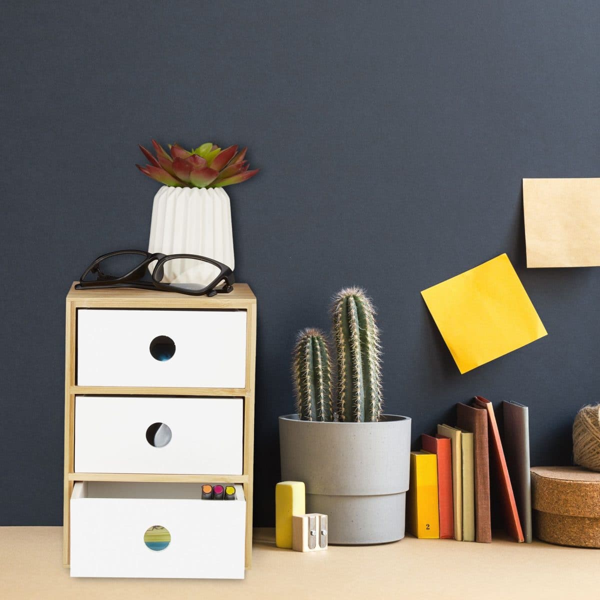Organizator de birou/cosmetice, din bambus si MDF, 21 x 14,5 x 20 cm - imagine 2
