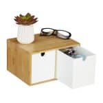 Organizator de birou/cosmetice, 2 sertare, alb, 14,5 x 24,5 x 20 cm