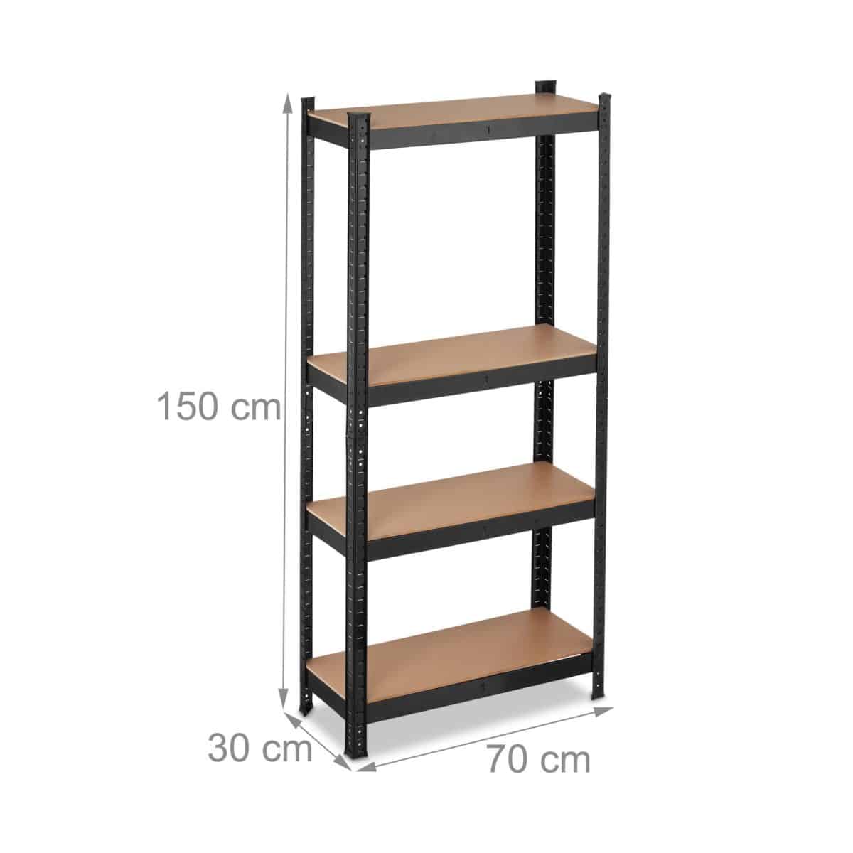 Raft industrial negru, 4 rafturi din MDF, cadru otel, 150 x 70 x 30 cm - imagine 4