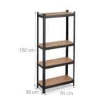 Raft industrial negru, 4 rafturi din MDF, cadru otel, 150 x 70 x 30 cm - imagine 4