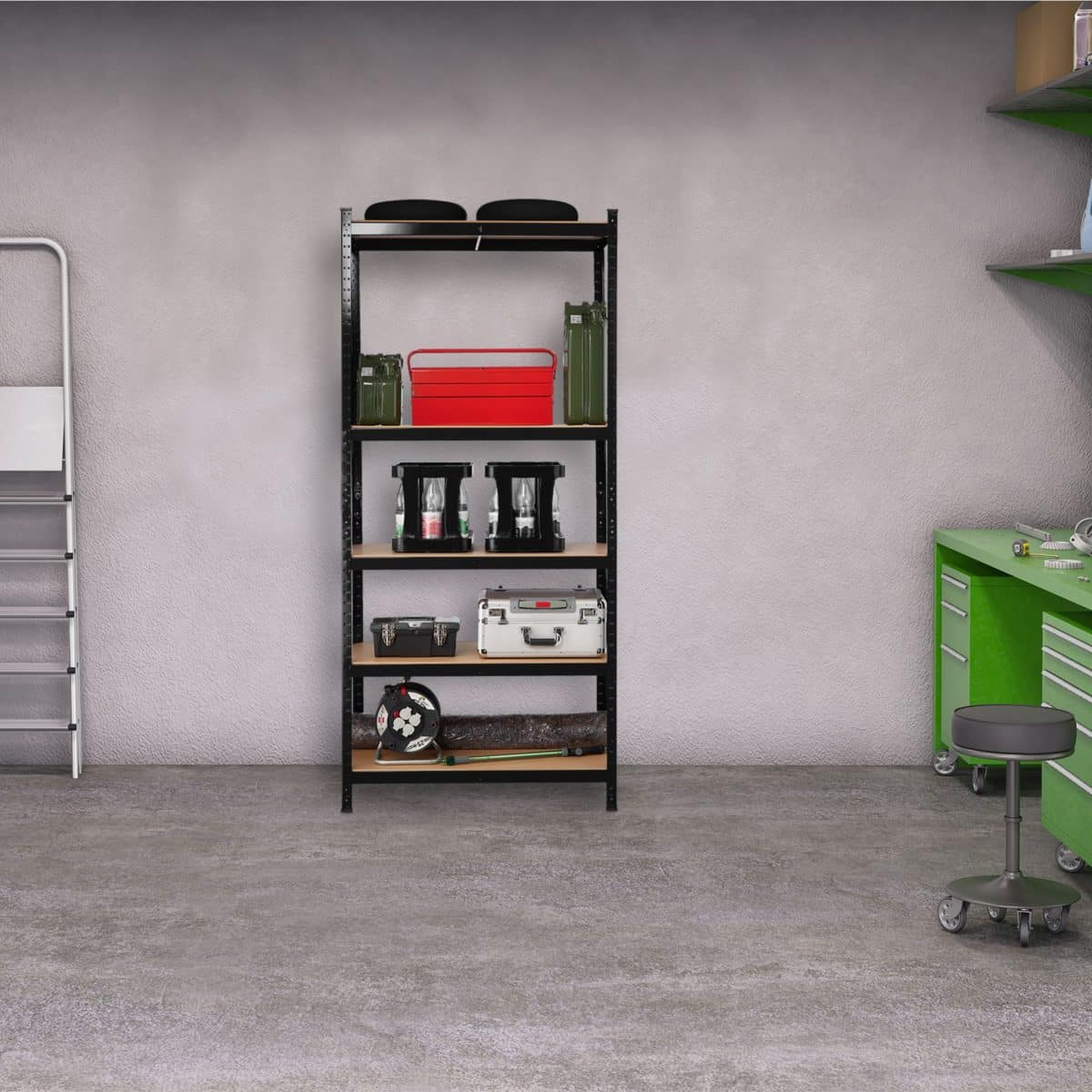 Raft industrial XXL negru 4 polite din MDF, cadru otel galvanizat, 220 x 100 x 45 cm, Relaxdays - imagine 3