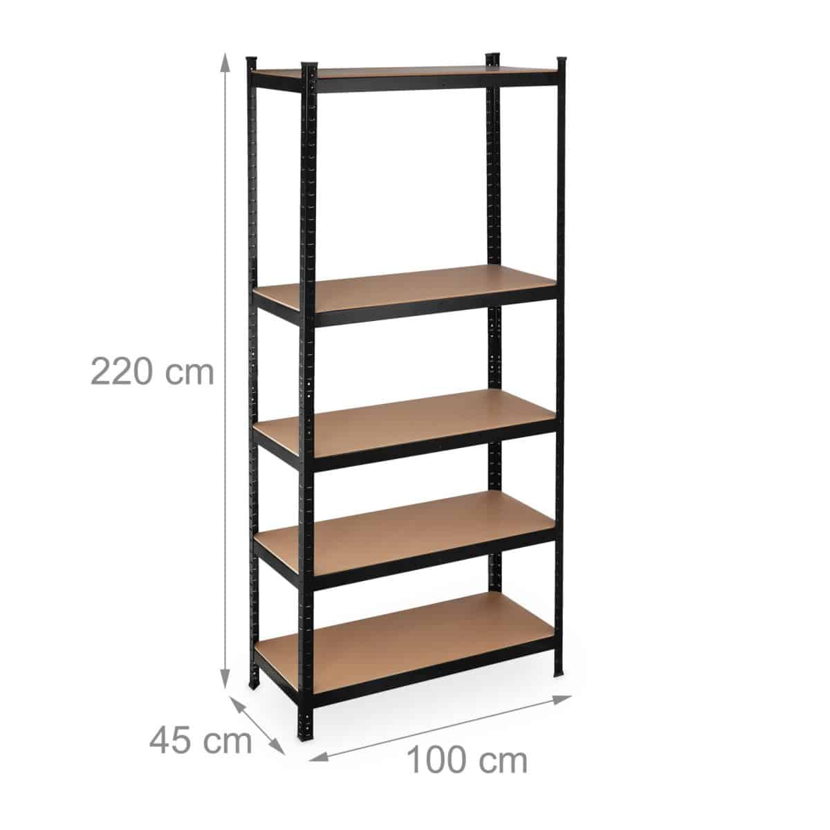 Raft industrial XXL negru 4 polite din MDF, cadru otel galvanizat, 220 x 100 x 45 cm, Relaxdays - imagine 5