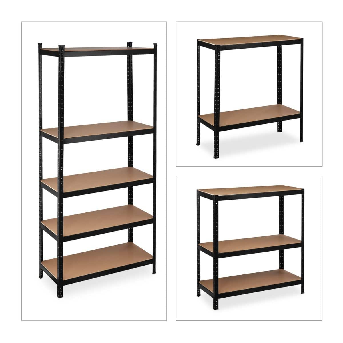 Raft industrial XXL negru 4 polite din MDF, cadru otel galvanizat, 220 x 100 x 45 cm, Relaxdays - imagine 7