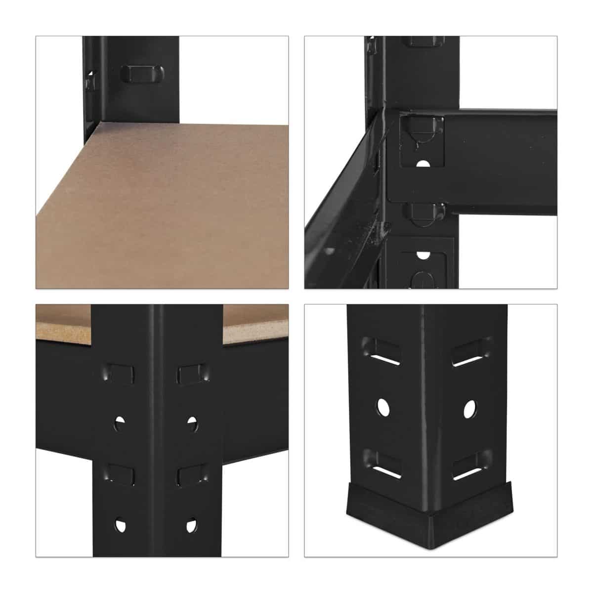 Raft industrial XXL negru 4 polite din MDF, cadru otel galvanizat, 220 x 100 x 45 cm, Relaxdays - imagine 2