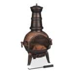 Semineu pentru terasa si gradina, cu poker, Relaxdays, otel/fonta, design rustic, bronz, 86 x 46 x 38 cm