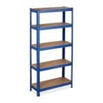 Raft industrial, cu 5 rafturi, placi MDF, cadru otel albastru, 150 x 75 x 30 cm