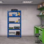Raft industrial, cu 5 rafturi, placi MDF, cadru otel albastru, 150 x 75 x 30 cm - imagine 2