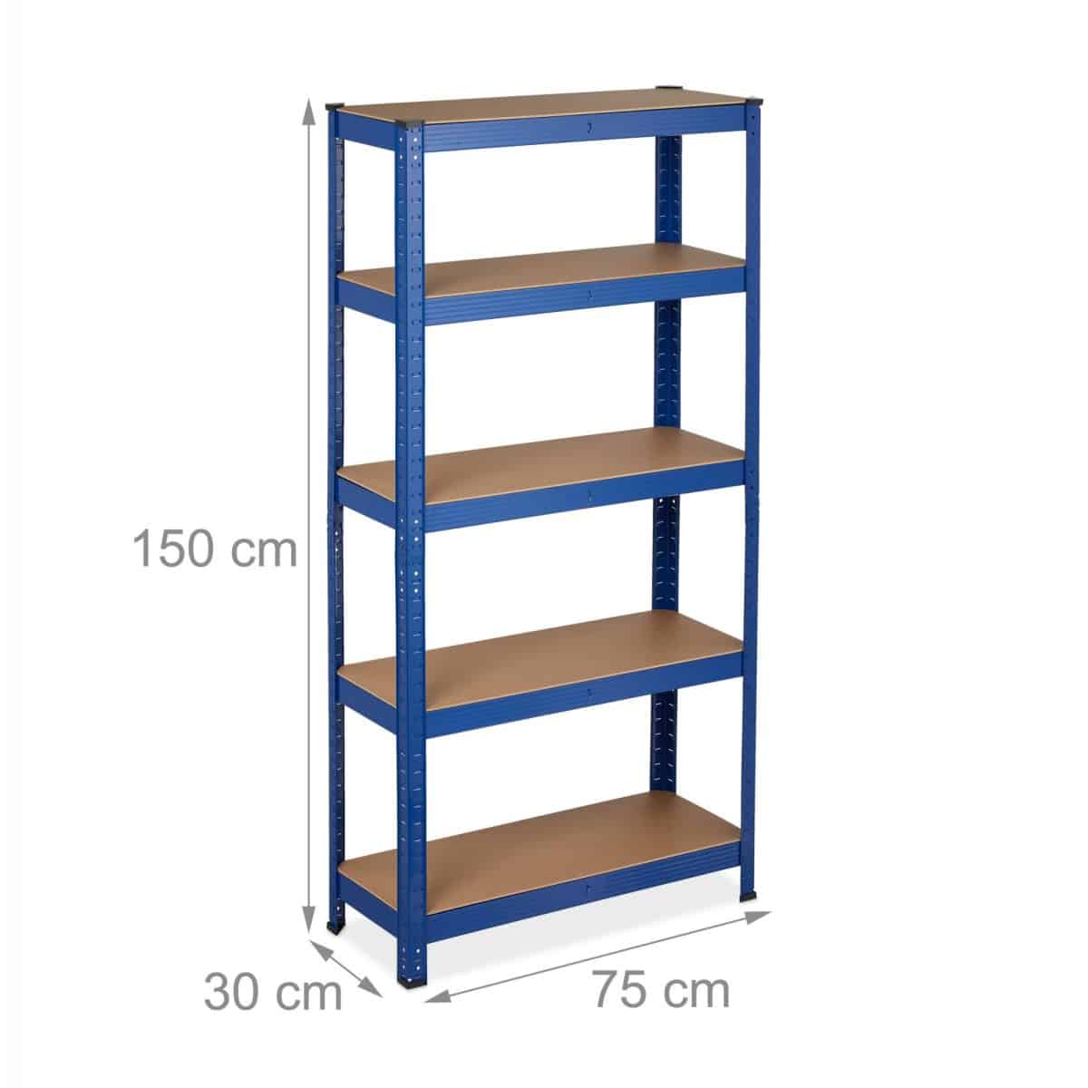 Raft industrial, cu 5 rafturi, placi MDF, cadru otel albastru, 150 x 75 x 30 cm - imagine 4
