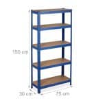 Raft industrial, cu 5 rafturi, placi MDF, cadru otel albastru, 150 x 75 x 30 cm - imagine 4