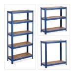 Raft industrial, cu 5 rafturi, placi MDF, cadru otel albastru, 150 x 75 x 30 cm - imagine 6