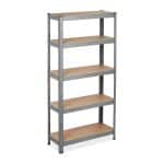 Raft industrial, cu 5 rafturi, placi MDF, cadru otel gri, 150 x 75 x 30 cm