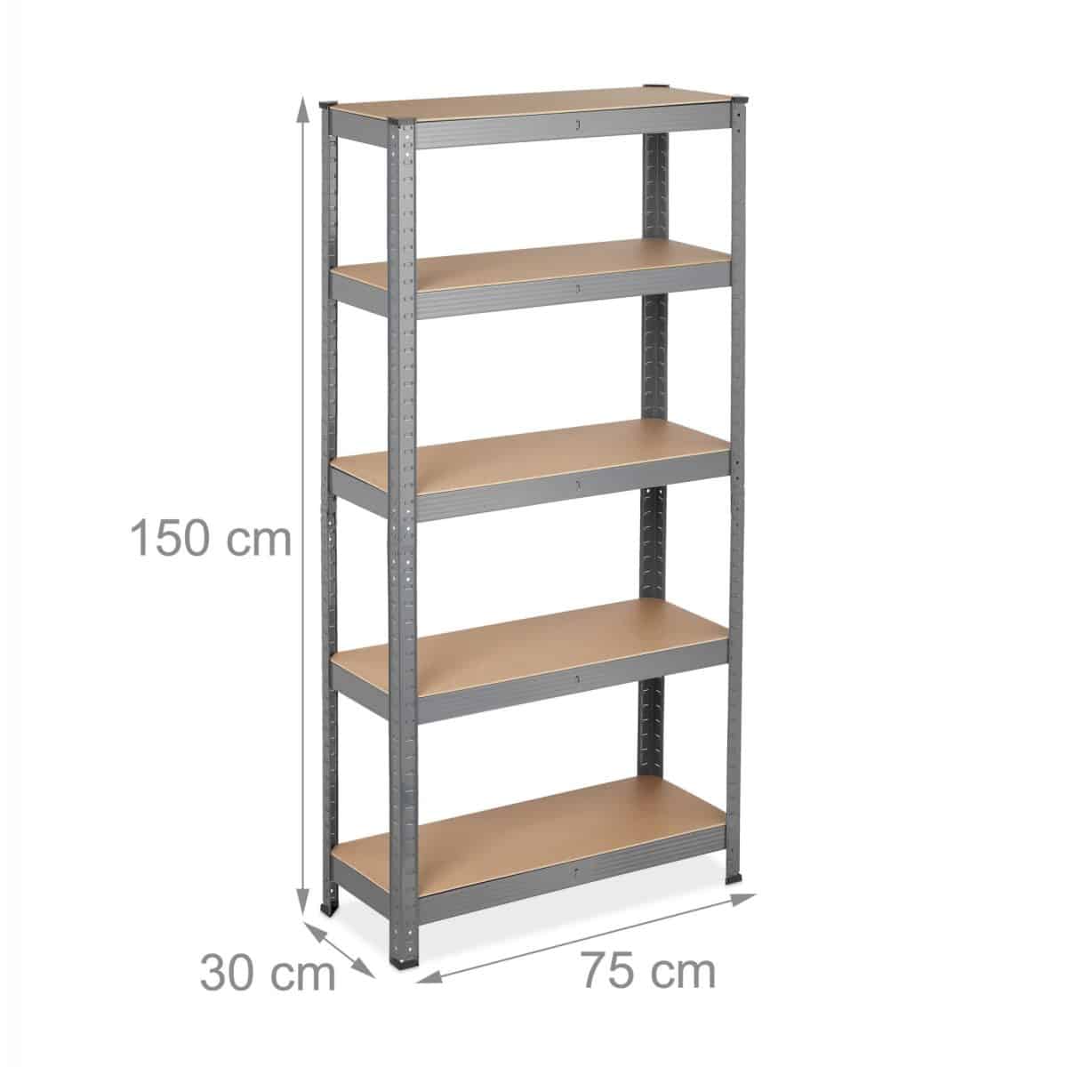 Raft industrial, cu 5 rafturi, placi MDF, cadru otel gri, 150 x 75 x 30 cm - imagine 4