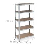 Raft industrial, cu 5 rafturi, placi MDF, cadru otel gri, 180 x 90 x 45 cm - imagine 4