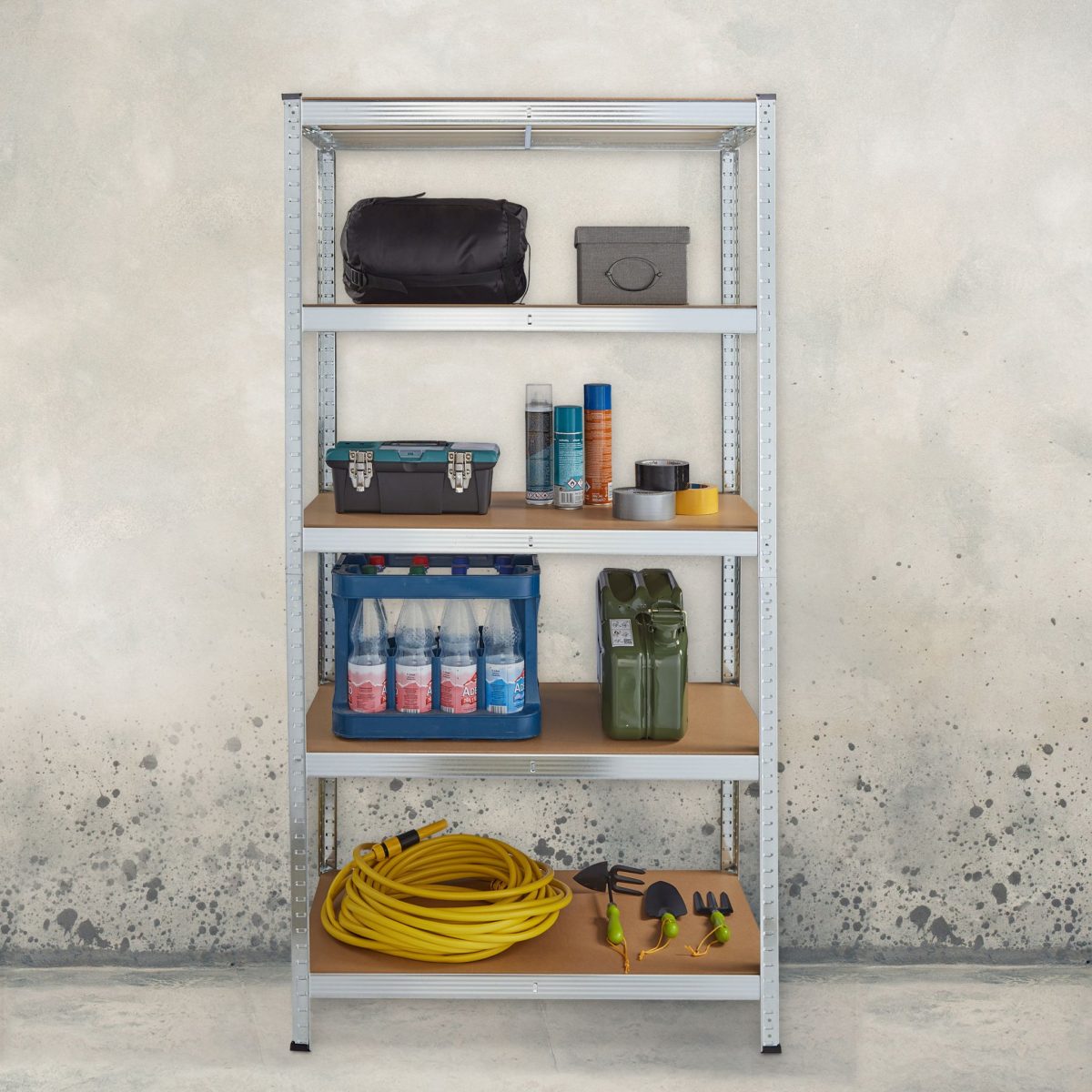 Raft industrial, cu 5 rafturi, placi MDF, cadru otel gri, 180 x 90 x 45 cm - imagine 5