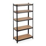 Raft industrial cu 5 polite pentru depozitare, placi MDF, cadru otel negru, 180 x 90 x 45 cm, Relaxdays