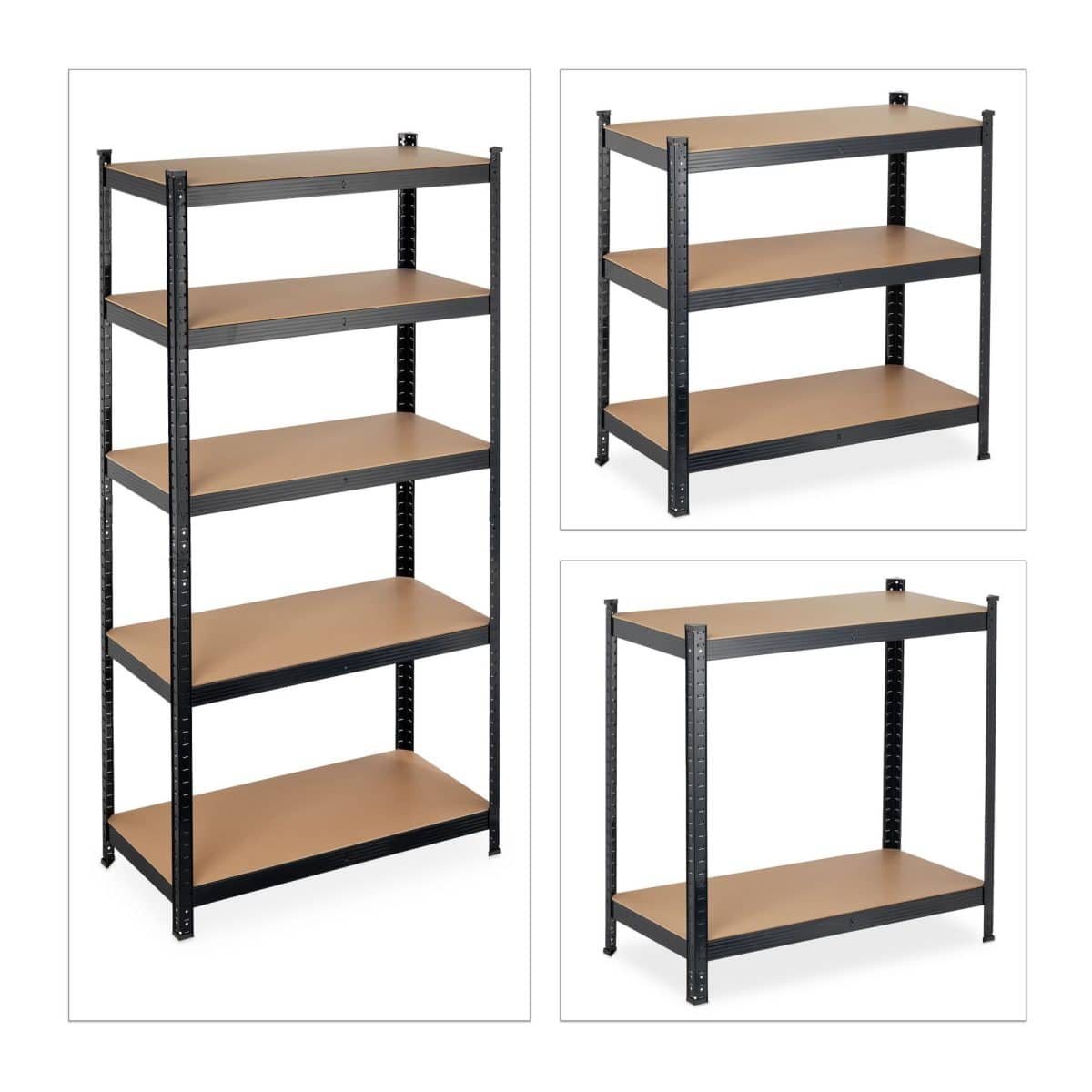 Raft industrial cu 5 polite pentru depozitare, placi MDF, cadru otel negru, 180 x 90 x 45 cm, Relaxdays - imagine 6