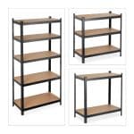 Raft industrial cu 5 polite pentru depozitare, placi MDF, cadru otel negru, 180 x 90 x 45 cm, Relaxdays - imagine 6