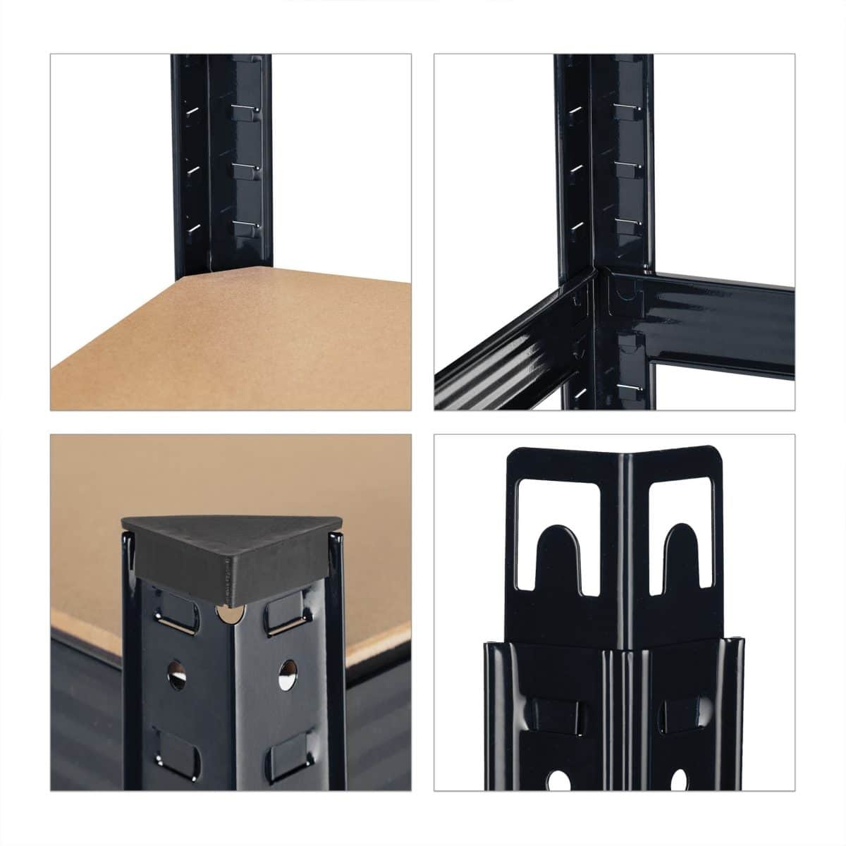 Raft industrial cu 5 polite pentru depozitare, placi MDF, cadru otel negru, 180 x 90 x 45 cm, Relaxdays - imagine 8