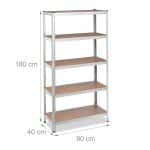Raft industrial cu 5 rafturi, placi MDF, cadru otel gri, 180 x 90 x 40 cm - imagine 4