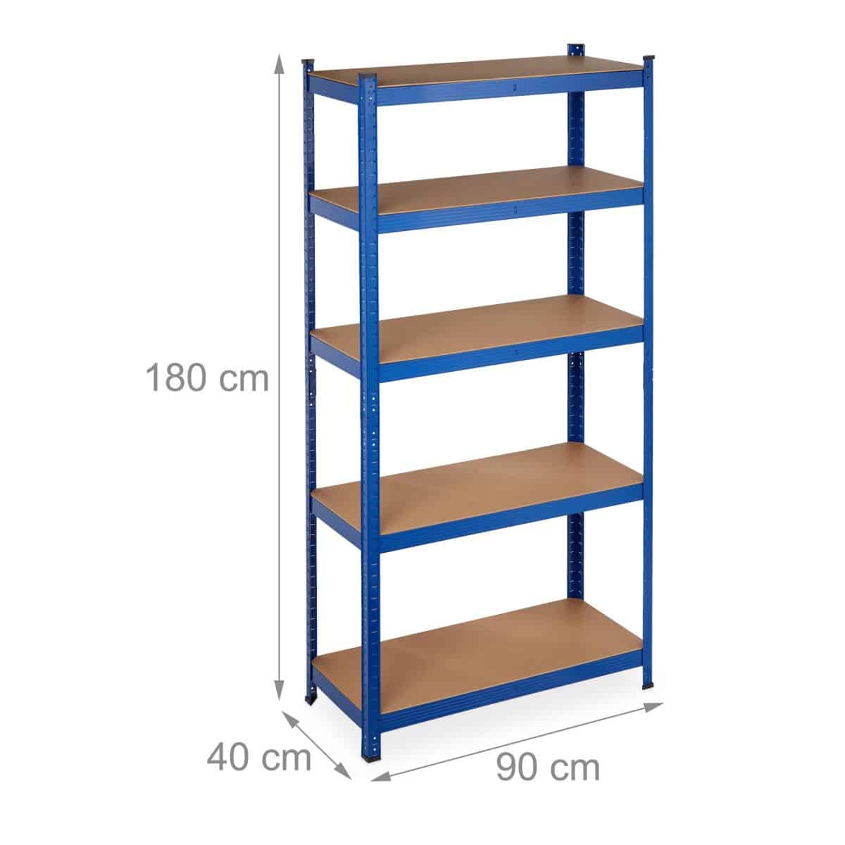 Raft industrial, cu 5 rafturi, placi MDF, cadru otel albastru, 180 x 90 x 40 cm - imagine 5