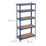 Raft industrial, cu 5 rafturi, placi MDF, cadru otel albastru, 180 x 90 x 40 cm - imagine 5