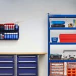 Raft industrial, cu 5 rafturi, placi MDF, cadru otel albastru, 180 x 90 x 40 cm - imagine 6