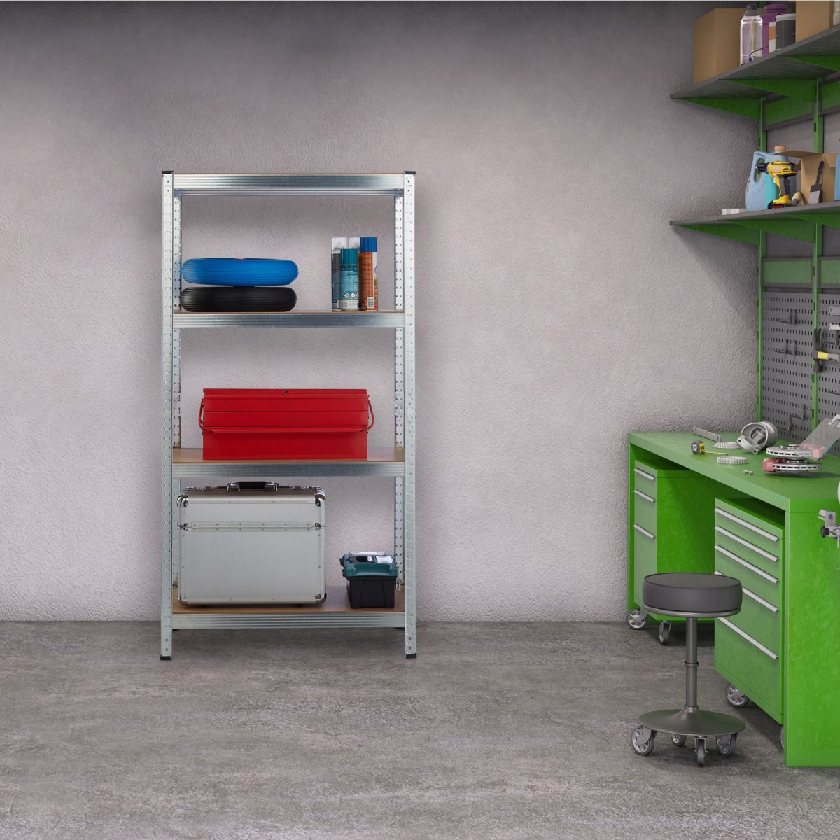 Raft industrial, cu 4 rafturi, placi MDF, cadru otel gri, 157 x 80 x 40 cm - imagine 2