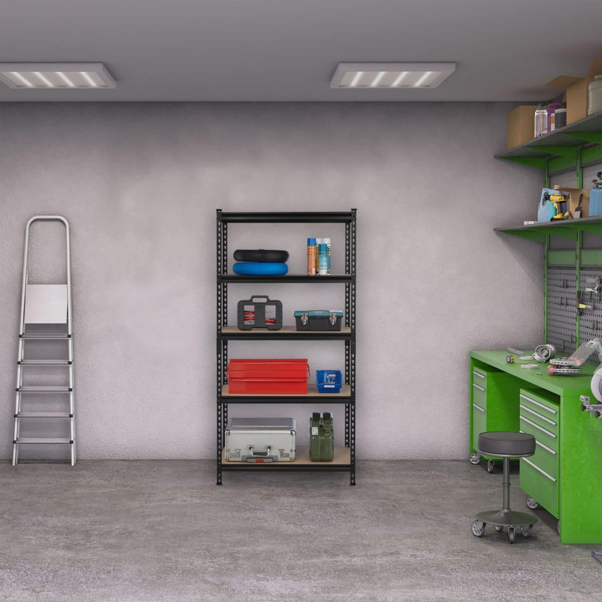 Raft multifunctional industrial, 5 rafturi, sustine 360 kg pe nivel, 183 x 91 x 46 cm - imagine 2