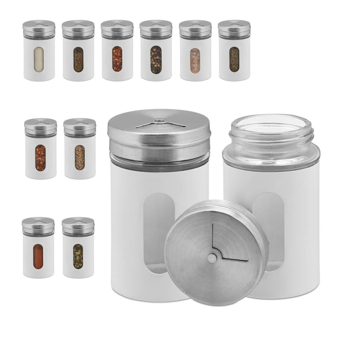 Set 12 recipiente pentru condimente, inox, 8,5 x 5 cm, 90 ml, alb, Kraftpunkt® - imagine 2