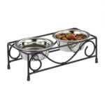 Set boluri, hranire animale de companie, din inox cu suport, 9,5 x 28,5 x 13,5 cm