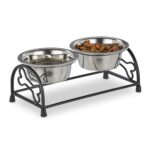 Suport mancare caini, cu 2 boluri din inox, 11 x 26,5 x 13 cm