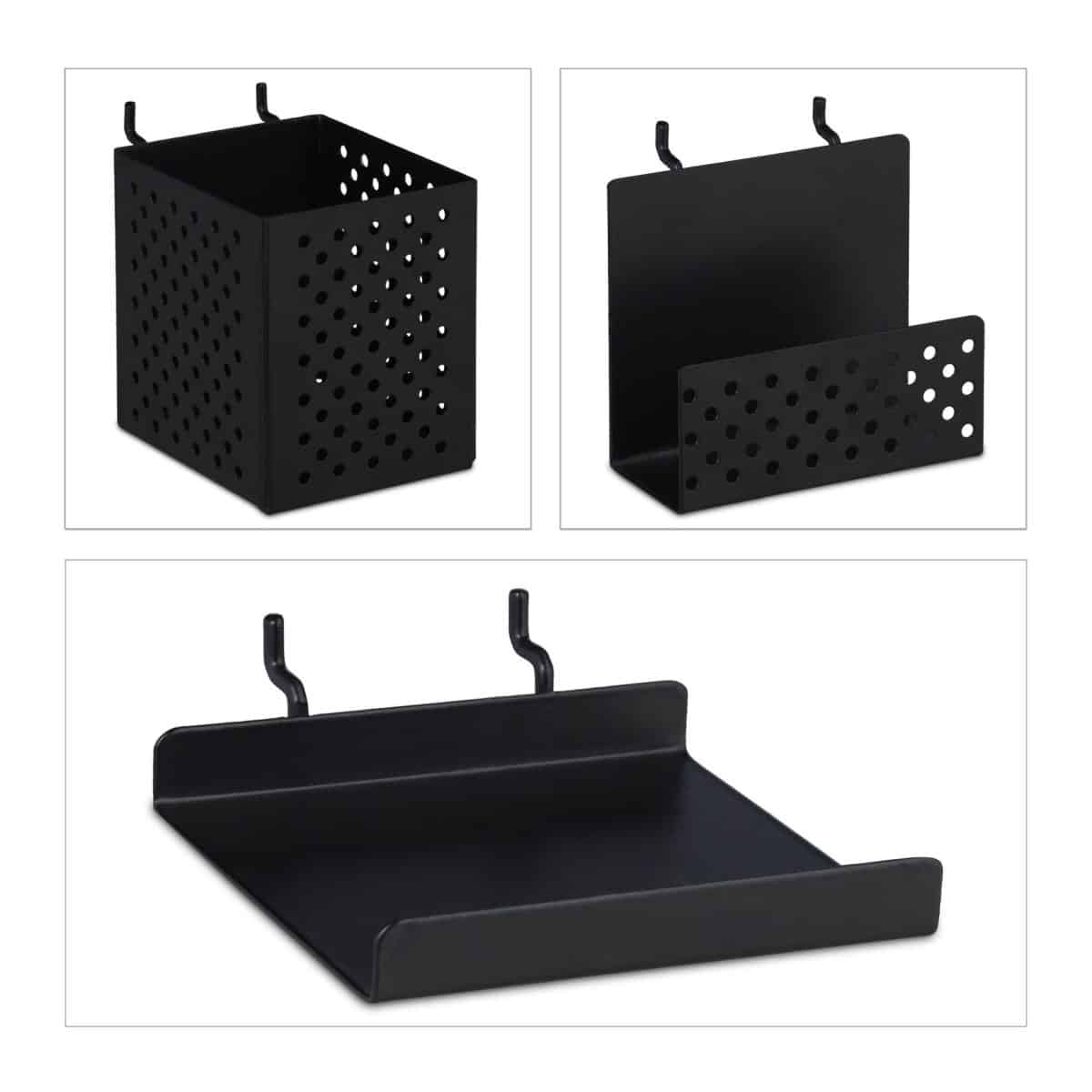 Suport perete perforat, carlige, cutii, polita si suport pentru agatat, 45 x 45 x 13 cm - imagine 9