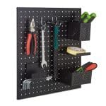 Suport perete perforat, carlige, cutii, polita si suport pentru agatat, 45 x 45 x 13 cm