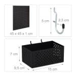 Suport perete perforat, carlige, cutii, polita si suport pentru agatat, 45 x 45 x 13 cm - imagine 4