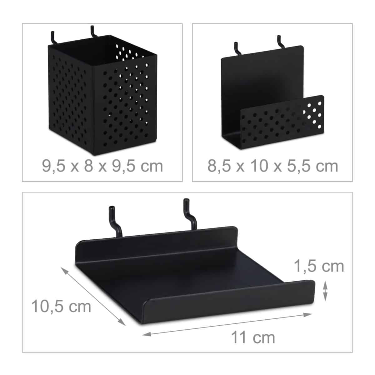 Suport perete perforat, carlige, cutii, polita si suport pentru agatat, 45 x 45 x 13 cm - imagine 5