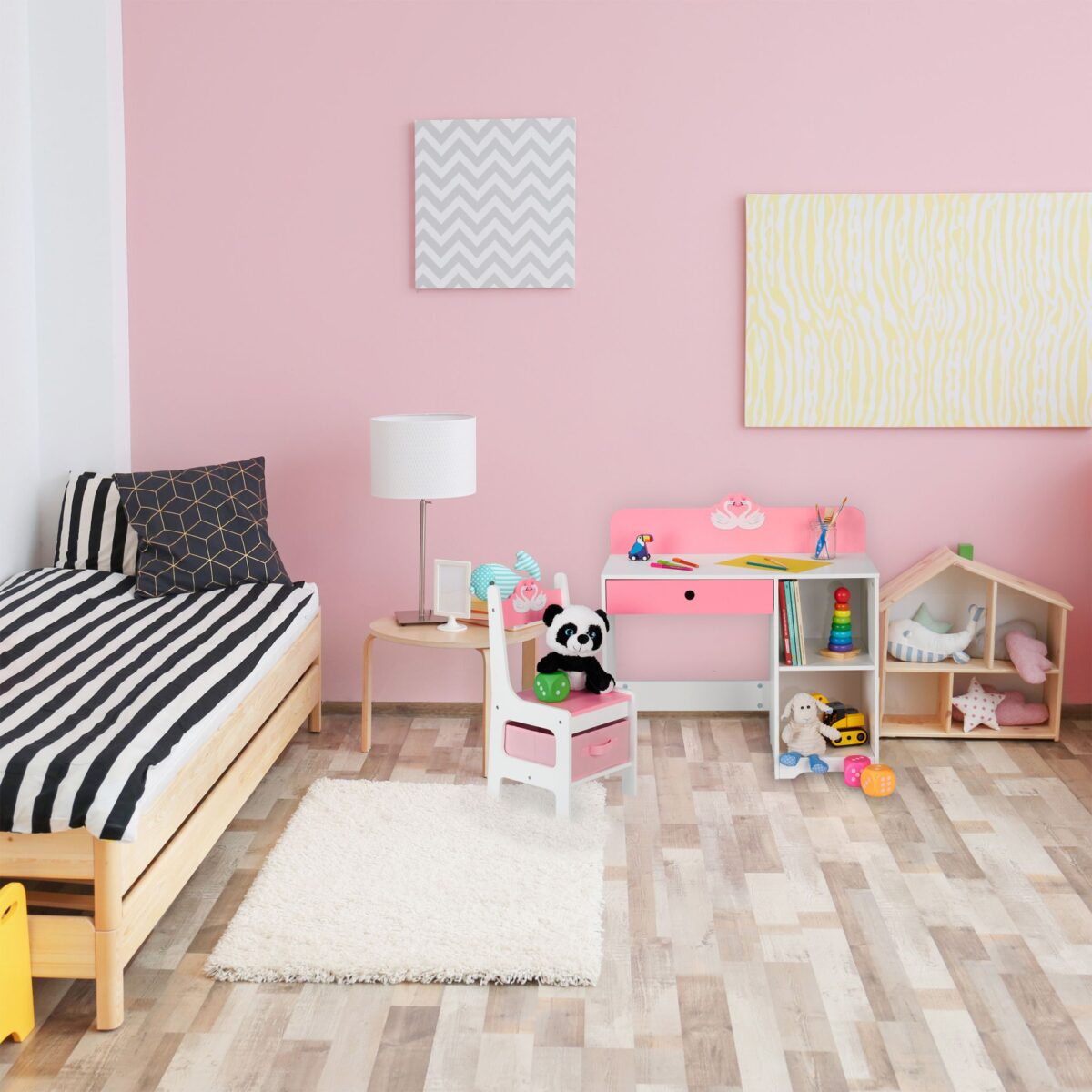 Birou cu scaun pentru copii,fetite, roz, cu sertar, cos depozitare, 79,5 x 80 x 40 cm - imagine 8