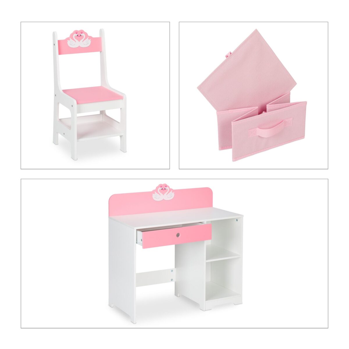 Birou cu scaun pentru copii,fetite, roz, cu sertar, cos depozitare, 79,5 x 80 x 40 cm - imagine 4