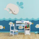 Birou cu scaun pentru copii, albastru, cu sertar, cos depozitare, 79,5 x 80 x 40 cm - imagine 6